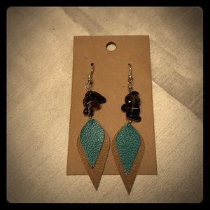 Genuine leather handmade earrings with jewels